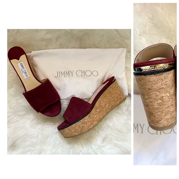 Jimmy Choo Shoes - JIMMY CHOO Logo Dee Dee 80 Suede Cork Wedges